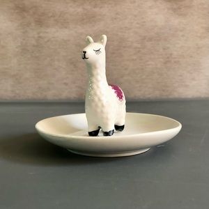 Small White Llama Ceramic Trinket Jewelry Dish NWT